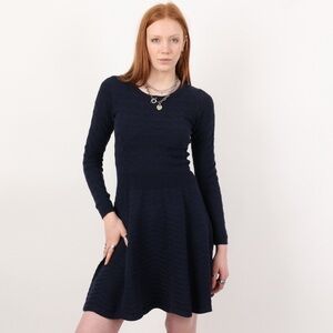 Sandro Paris | Diamond Knit Fit & Flare Dress | Navy Blue | Size 1 (Small)